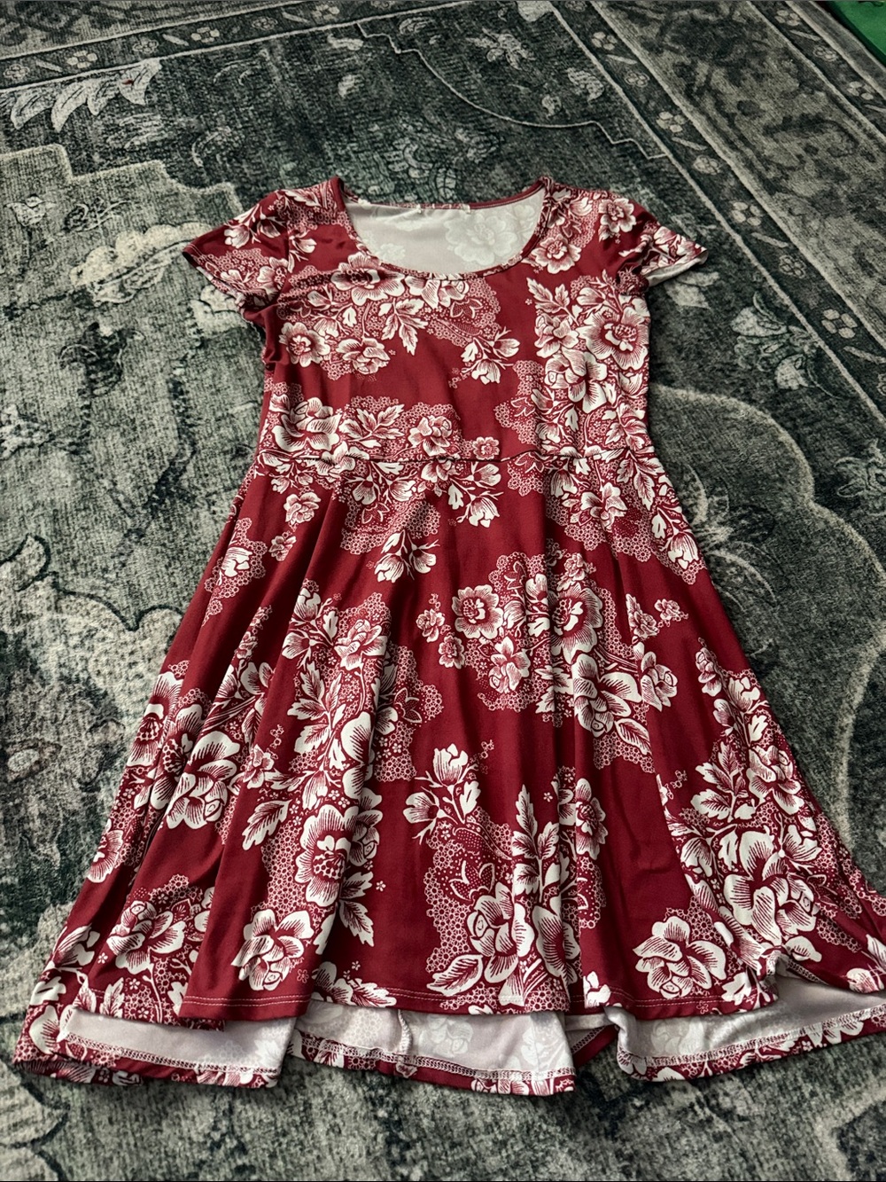Red Floral Dress with White Print